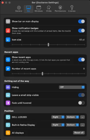 Settings window